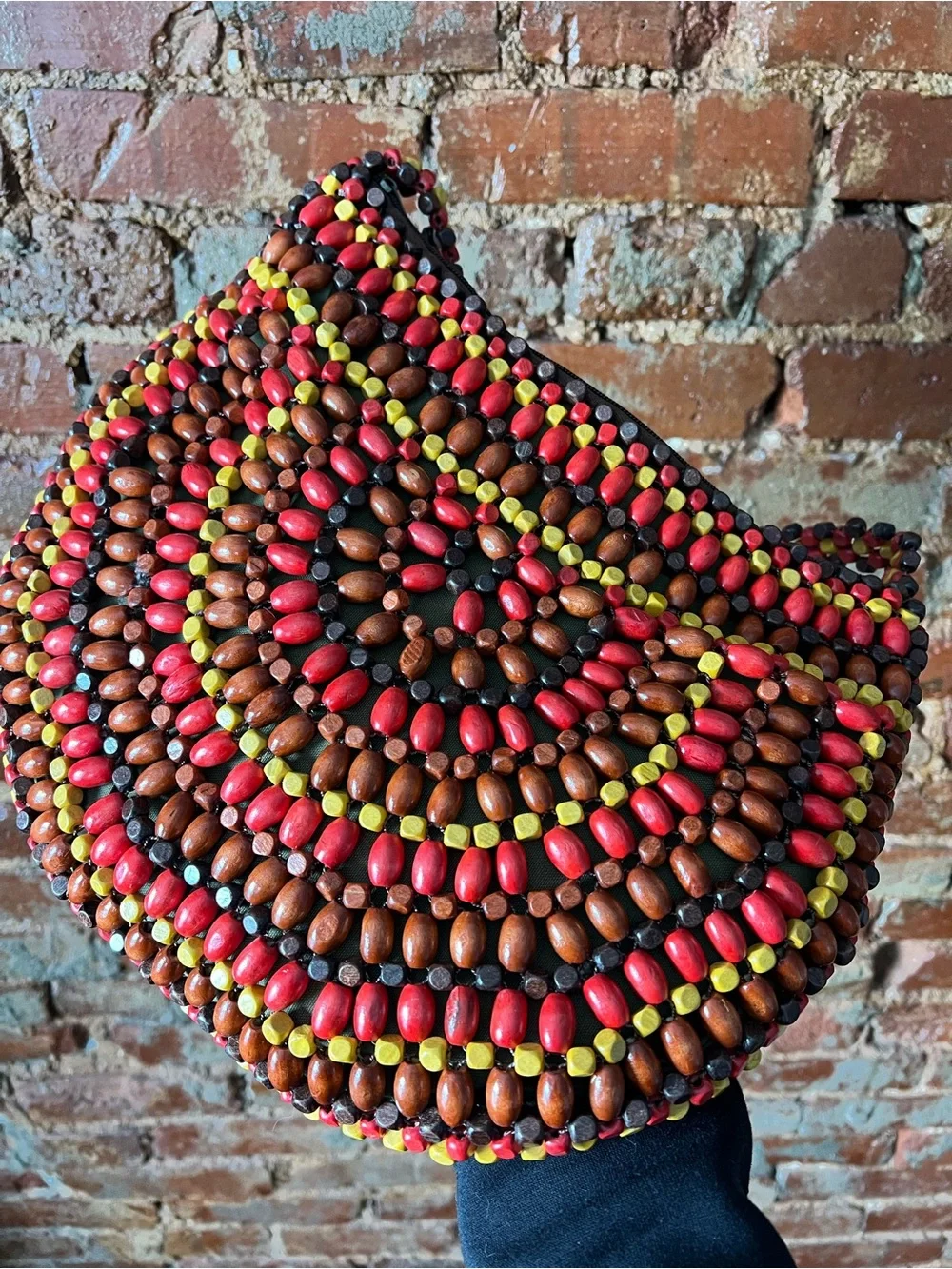 Red & Brown Beaded Shoulder Bag